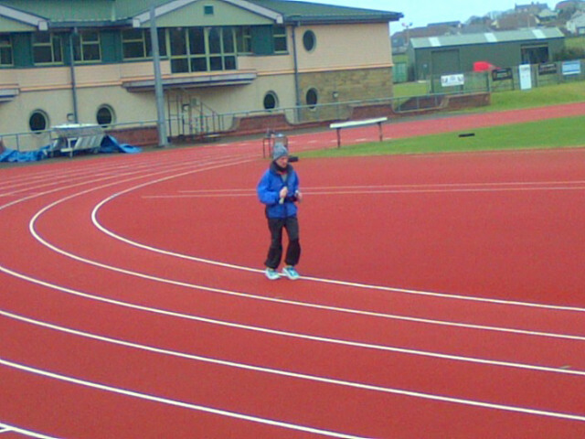 9.15 am on the track at the Pickaquoy Centre in Kirkwall (Orkney Mainland)